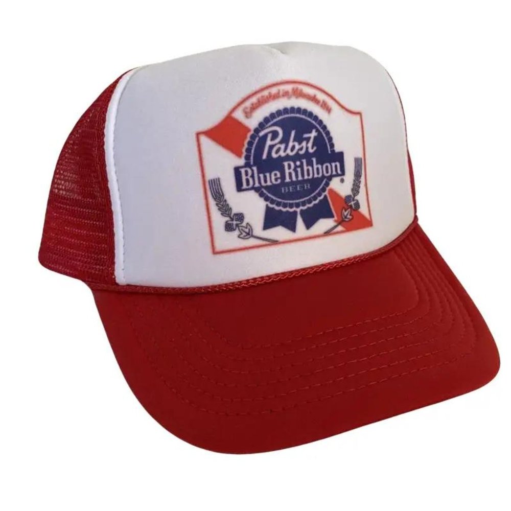 70s Vintage Pabst Blue Ribbon Beer Hat Pabst Trucker Hat snapback Red Party Cap